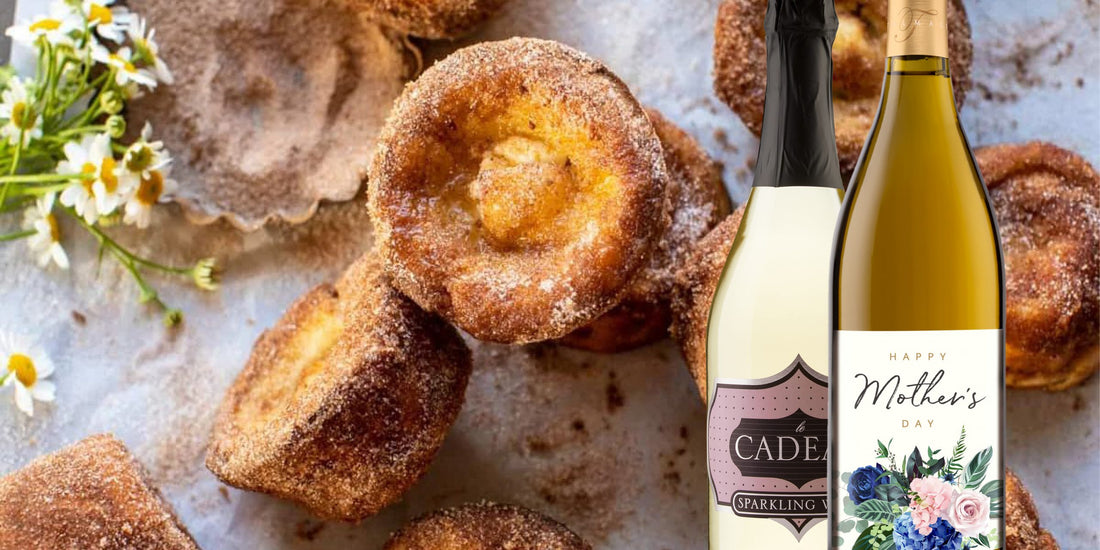 Cinnamon Sugar Brown Butter Popovers with le Cadeau Sparking and Talmage Cellars "Mother's Day" Chardonnay