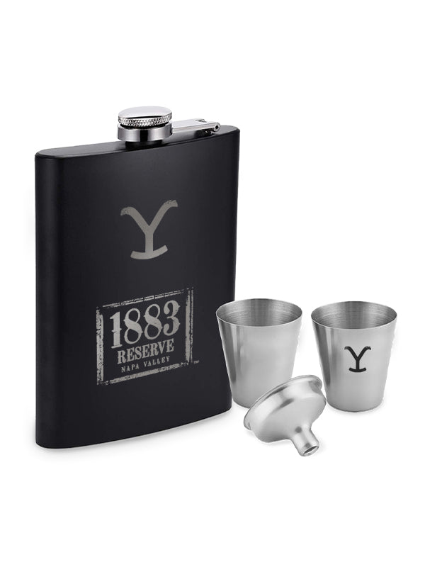 Yellowstone Black Flask with Shot Glasses