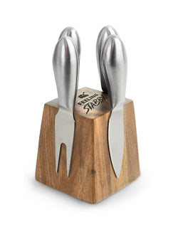 Feeling Stabby Wood Block Cheese Knife Set 