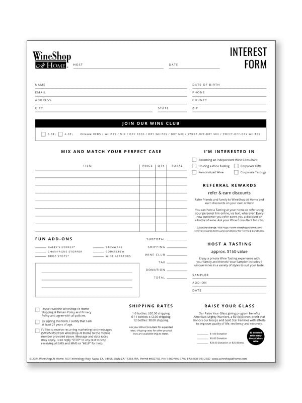 Interest Forms (Bundle of 50) – WineShop At Home