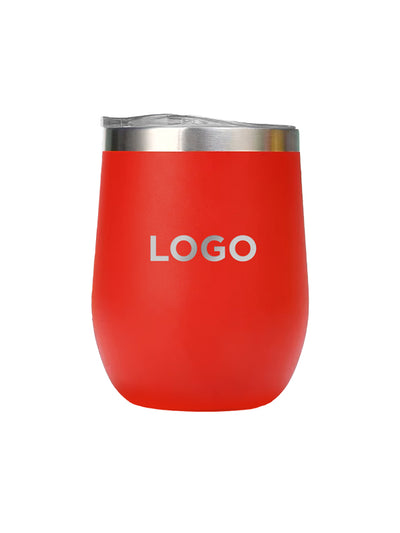 Double Wall Stainless Steel Wine Tumbler with Lid (12oz.) - Customizable