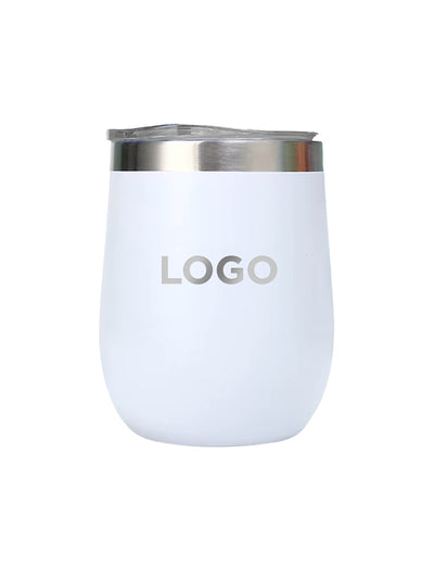 Double Wall Stainless Steel Wine Tumbler with Lid (12oz.) - Customizable