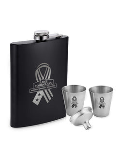 Raise Your Glass AMW Black Flask with Shot Glasses
