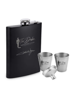 John Wayne Black Flask with Shot Glasses