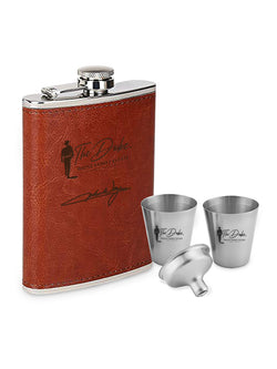 John Wayne Brown Leather Flask with Shot Glasses