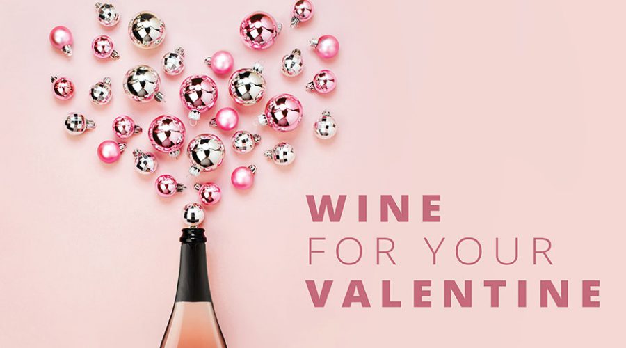 Wine for Your Valentine - sparkling wine bottle with ornaments in a heart shape