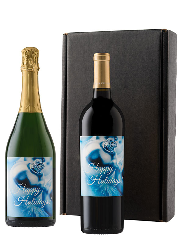 Personalized Duet: Cabernet and Sparkling - WineShop At Home personalized Cabernet Sauvignon paired with a personalized Semi-Seco Sparkling dressed up in our classic black gift box