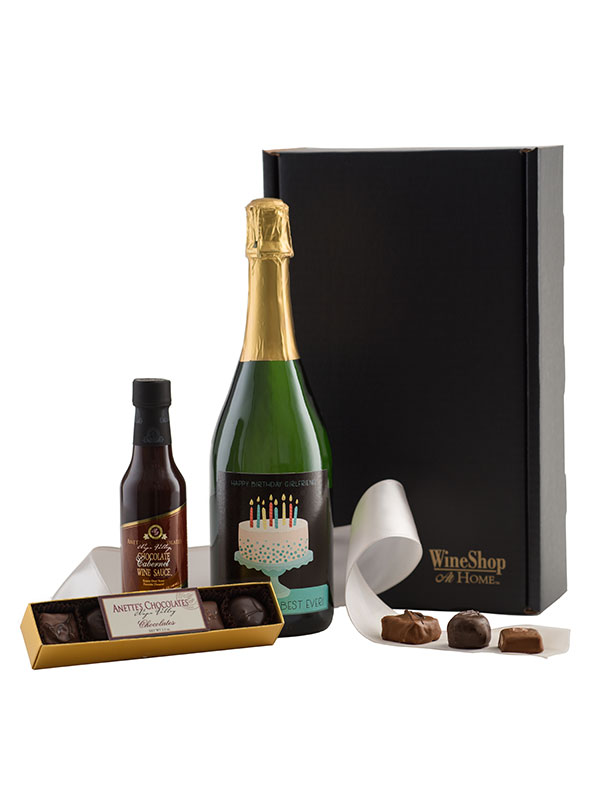 Personalized Sparkling and Truffles - WineShop At Home personalized Semi-Seco Sparkling wine paired with chocolate truffles and chocolate Cabernet sauce