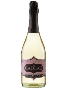 le Cadeau California Semi-Seco Sparkling Wine - white sparkling wine with le CADEAU in gold on a black and periwinkle colored label
