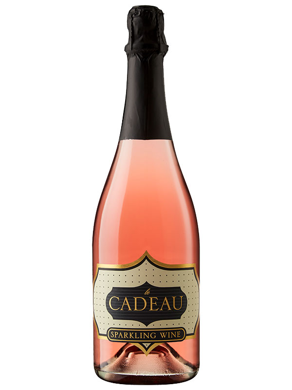 le Cadeau California Rosé Sparkling Wine - rosé sparkling wine with le CADEAU in gold on a black and cream colored label