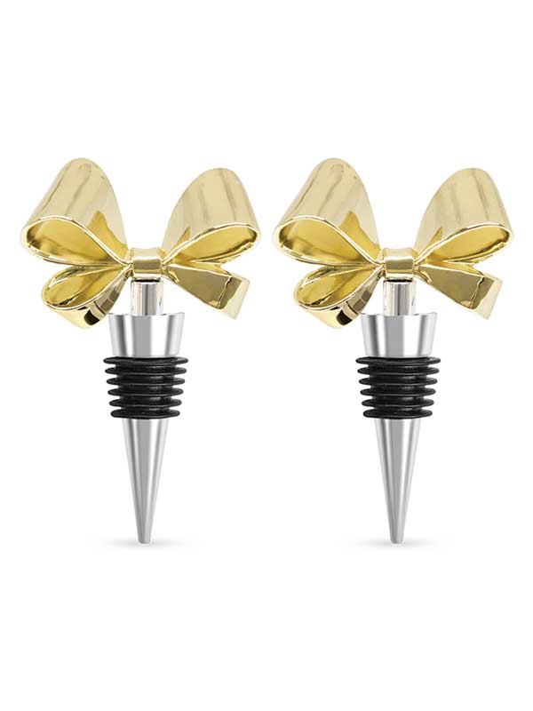Gold Gift Bow Bottle Stoppers (Set of 2)