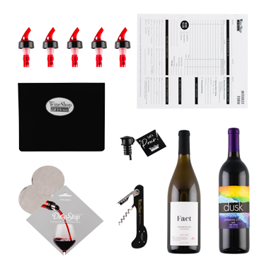 A top-down photograph displaying all of the Social Sip Kit contents