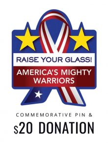 Raise Your Glass to America’s Mighty Warriors - Navy blue pin with two yellow stars and American flag ribbon