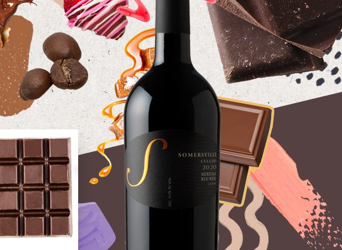 Chocolate, fruits and wine bottle