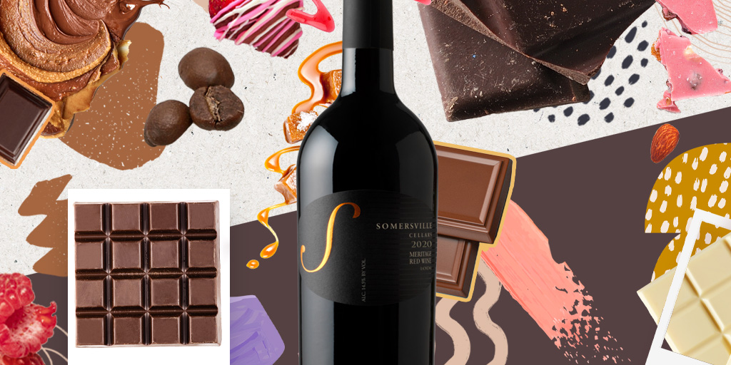 Chocolate, fruits and wine bottle