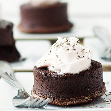 Bittersweet Chocolate Tortes with Passion Fruit Cream