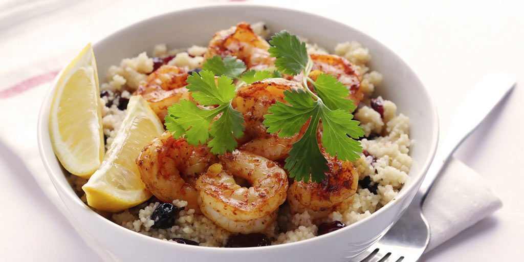 Spiced Prawns with Dried Fruit Couscous