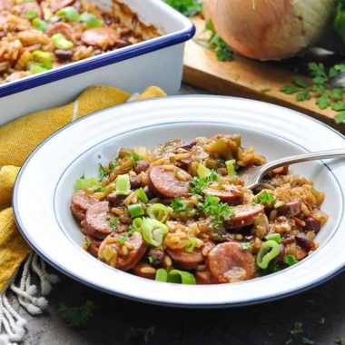 Dump-and-Bake Sausage Red Beans and Rice Casserole