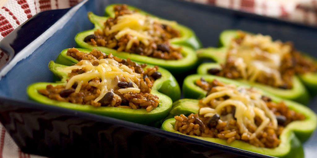 Black Bean and Rice Stuffed Peppers with Jack Cheese